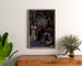 Vintage-Reiseplakat – Vichy, PLM, gerahmt über einer Holzkommode zwischen Pflanzen.