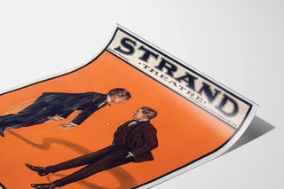 Vintage-Plakat „A Brace of Partridges, Strand Theatre“ auf leicht gebogener Papierfläche, perspektivische Ansicht.