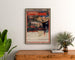 Vintage-Poster Cévennes, Bahn-Ausflüge, gerahmt über einer Kommode aus Holz, zwischen Pflanzen.