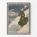 Vintage-Poster Chamonix, Wintersport PLM, in einem schmalen Rahmen an einer hellen Wand.
