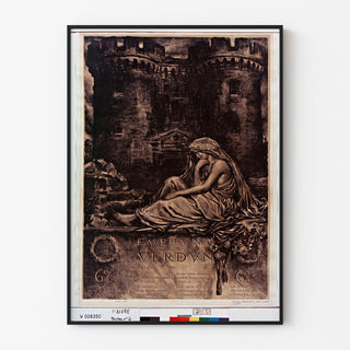 Vintage-Poster Emprunt de Verdun... 6%, in einem dünnen Rahmen an einer hellen Wand.
