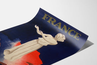 Vintage-Poster Frankreich, Pariser Ausstellung 1937, als leicht gewölbtes Blatt in Perspektive präsentiert.
