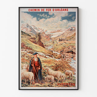 Vintage-Poster Gavarnie, Chemin de fer d’Orléans, in einem dünnen Rahmen an einer hellen Wand.