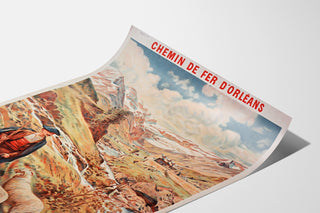 Vintage-Poster Gavarnie, Chemin de fer d’Orléans, auf einer gebogenen Bogenfläche präsentiert, perspektivische Ansicht.
