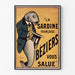 Vintage-Plakat La Sardine française, Béziers, in einem schmalen Rahmen an einer hellen Wand.