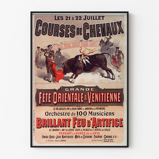 Vintage-Poster Mont-de-Marsan, Feste und Rennen, in einem feinen Rahmen an einer hellen Wand präsentiert.