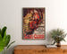 Vintage-Plakat Saint-Cloud, Patronatsfest, gerahmt über einer Holzkommode zwischen Pflanzen.