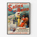 Vintage-Poster Salins-les-Bains (Jura), in einem schmalen Rahmen an einer hellen Wand.