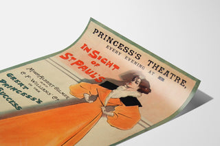 Vintage-Plakat The Panther, Princess’s Theatre, auf einem gebogenen Blatt präsentiert, perspektivische Ansicht.