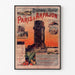 Vintage-Plakat Tramway Paris-Arpajon, in einem dünnen Rahmen an einer hellen Wand.