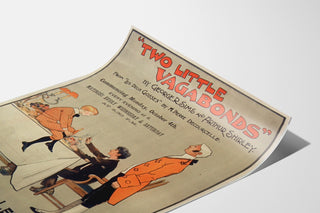 Vintage-Plakat Two Little Vagabonds, auf einem gebogenen Blatt präsentiert, perspektivische Ansicht.
