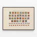 Buntes mittelalterliches Alphabet-Poster zur Dekoration — gerahmtes Bild an der Wand