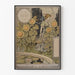 Vintage Dekorationsposter August mit Sonnenblumen und ländlicher Frau