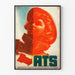 Vintage-Poster A.T.S. mit weiblichem Porträt im roten Helm