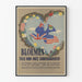 Vintage Dekorationsposter mit Taube und Flaggen, umgeben von Blumen