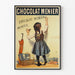 Vintage-Werbeplakat von Chocolat Menier mit einem Mädchen, das an die Tafel schreibt