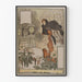 Dekoratives Winterposter mit Frau im Mantel in einem verschneiten Garten