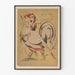Vintage stilisiertes Poster eines bunten Hahns zur Wanddekoration