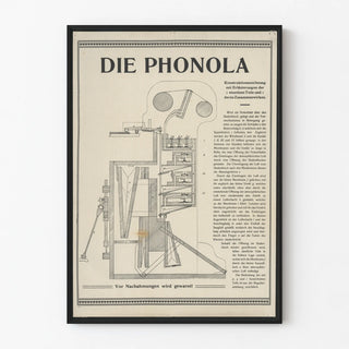 Technisches Vintage-Poster Die Phonola - Schwarz-Weiß-Illustration des mechanischen Schemas
