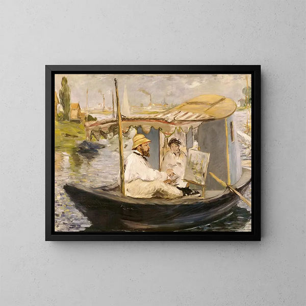 Claude Monet malend in seinem Boot-Atelier - Édouard Manet — gerahmtes Bild an der Wand