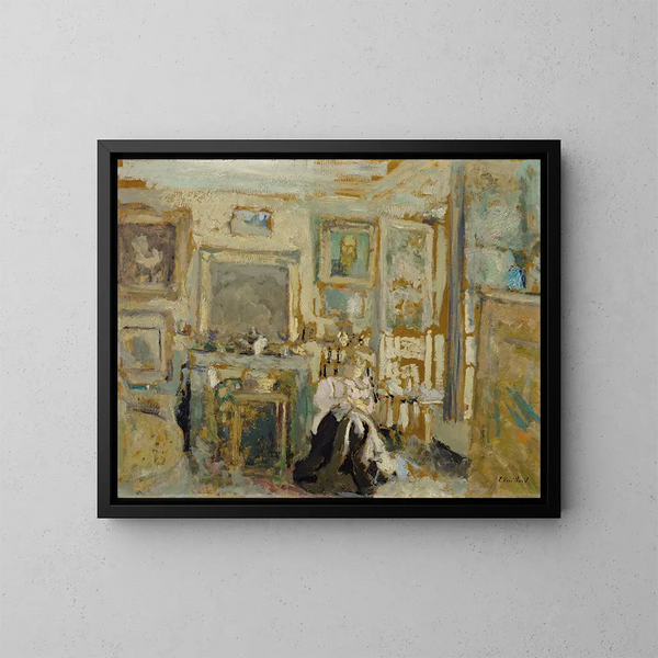 Frau sitzend in einem hellen Interieur - Édouard Vuillard — gerahmtes Bild an der Wand