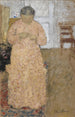 Frau beim Stricken in rosa Kleid - Édouard Vuillard — gerahmtes Bild an der Wand