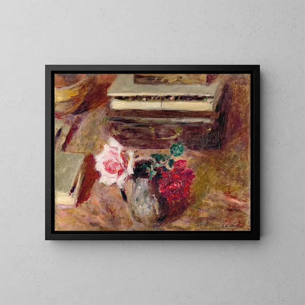 Die zwei Rosen und die Pastellbox - Édouard Vuillard — gerahmtes Bild an der Wand
