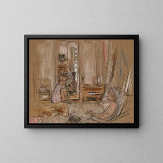 Lulu am Bett von Madame Hessel auf dem Château des Clayes - Édouard Vuillard — gerahmtes Bild an der Wand