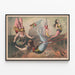 Vintage-Poster mit weiblichen Akrobaten am Trapez im Zirkus — gerahmtes Bild an der Wand