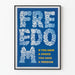 Dekoratives Poster Freedom mit blauen und weißen Blumenmotiven