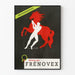 Vintage-Poster Frénovex - Illustration eines Pferdes und einer menschlichen Silhouette in Rot und Weiß