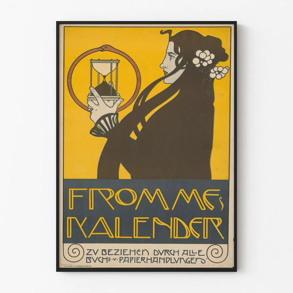 Dekoratives Jugendstil-Poster mit Frau und Sanduhr