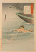 Bewegende Berichte vom Feldzug gegen China und der Spiegel der Ehre Sergent Kawasaki, der das feindliche Boot am Fluss Daedong stiehlt - Ogata Gekkō — Ansicht des Kunstwerks