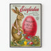 Vintage-Poster mit bunten Osterhasen und Eiern