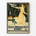 Vintage-Werbeplakat im Art-déco-Stil mit weiblicher Figur und Taube