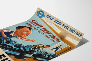 Vintage-Poster Kraftstoffersparnis bei der Arbeit