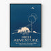 Vintage-Dekorposter High Adventure in Blau und Weiß