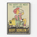 Vintage-Poster für ein Kind, das Milch trinkt, mit Holzauto