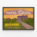 Vintage-Poster Hôtel Cecil Lausanne 1907 — gerahmtes Bild an der Wand