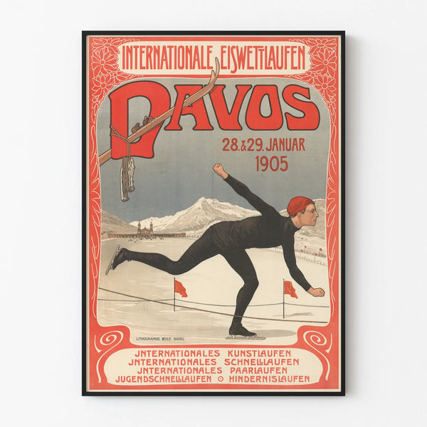 Vintage-Poster des internationalen Eiskunstlaufes in Davos 1905