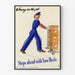 Vintage-Poster Jenny bei der Arbeit mit flachen Schuhen