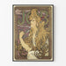Dekorativer Jugendstil-Poster mit stilisierter Frau und goldenen Mustern