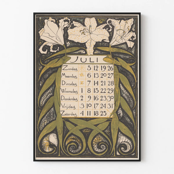 Kalenderposter für Juli 1896 im Jugendstil