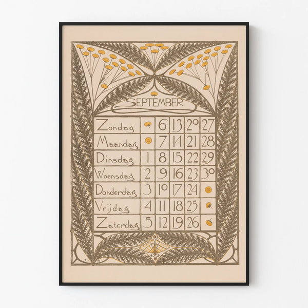 Vintage-Kalenderposter September 1896 Wanddekoration