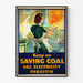 Vintage-Poster Energieeinsparung Kohle Gas Elektrizität Paraffin