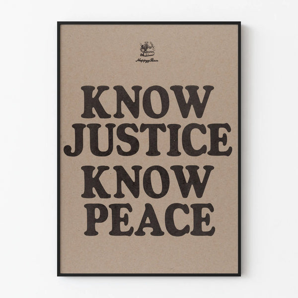Poster Wanddekoration Know Justice Know Peace im Vintage-Typografie