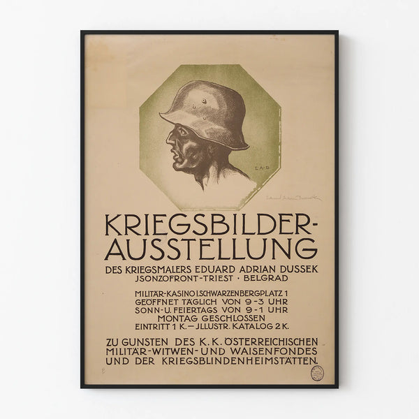 Altes Ausstellungsplakat mit Kriegsgemälden von Eduard Adrian Dussek