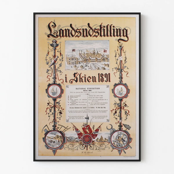 Vintage-Poster Landausstellung in Skien 1891 für Wanddekoration