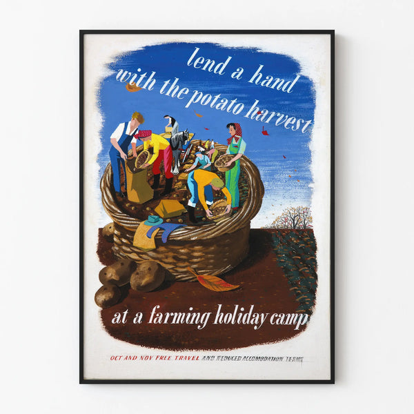Vintage-Poster mit Kartoffelernte auf dem Bauernhof