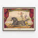 Vintage-Zirkusposter mit Künstler und Pferd auf der Bühne — gerahmtes Bild an der Wand